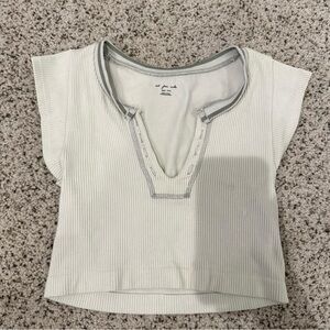 Urban Outfitters Out From Under Ribbed V-Neck Blouse - White